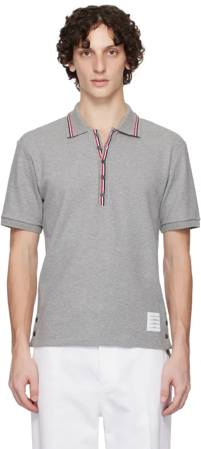 THOM BROWNE GRAY COTTON WAFFLE RIB CUFF POLO