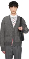 Thom Browne Gray Donegal 4-bar Relaxed V Neck Cardigan In 035 Med Grey