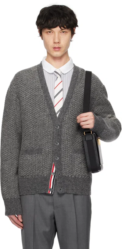 Thom Browne Gray Donegal 4-bar Relaxed V Neck Cardigan In 035 Med Grey