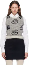 Thom Browne Gray Donegal Cable Check & Rose Vest In 055 Lt Grey