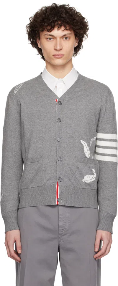 Thom Browne Gray Feather High V-neck Cardigan