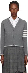 Thom Browne Gray Intarsia Geese 4-bar V-neck Cardigan In Gray