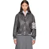 Thom Browne Gray Leather 4-bar Oversized Blouson Jacket In Gray