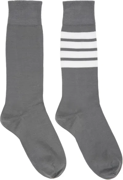 Thom Browne Gray Lightweight Cotton 4-bar Socks In 035 Med Grey