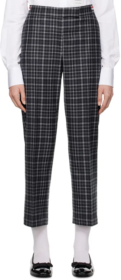 THOM BROWNE GRAY LIGHTWEIGHT TARTAN TROUSERS