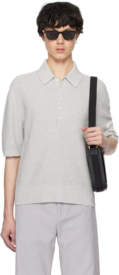 Thom Browne Gray Linen Cotton 4-bar Relaxed Fit Polo In 065 Lt Grey