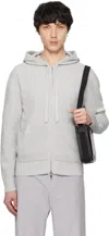 Shop Thom Browne Gray Linen Cotton 4-bar Relaxed Fit Zip Up Hoodie In 065 Lt Grey