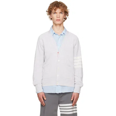 Thom Browne Gray Linen Cotton 4-bar Relaxed Fit Cardigan In 066 Pale Grey