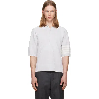 Thom Browne Gray Linen Cotton 4-bar Relaxed Fit Polo In White