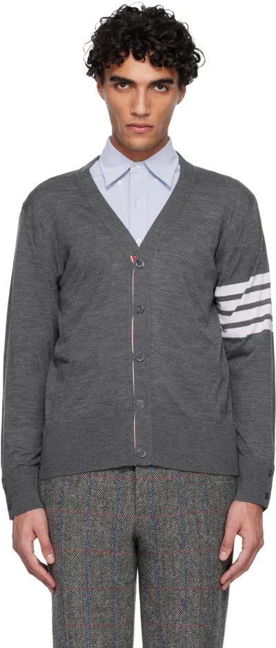 Thom Browne Gray Merino Wool 4-bar Classic V-neck Cardigan