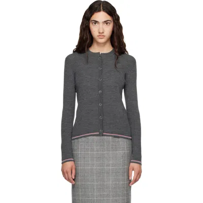 Thom Browne Gray Merino Wool Rib Stitch Cardigan In 035 Med Grey