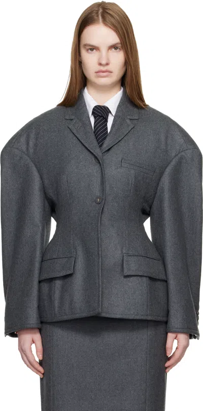 Thom Browne Gray Nipped Waist Cocoon Blazer