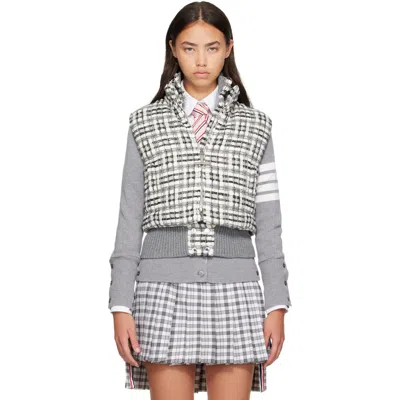Thom Browne Gray Organza Ribbon Tweed Down Vest In 025 Dark Grey