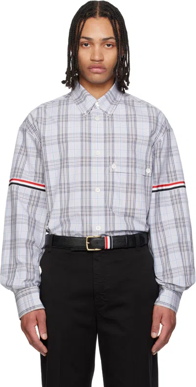 Thom Browne Gray Oversized Double Needle Rwb Gg Armband Shirt In Multi