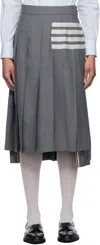 Thom Browne Gray Plain Weave 4-bar Pleated Midi Skirt In 035 Med Grey