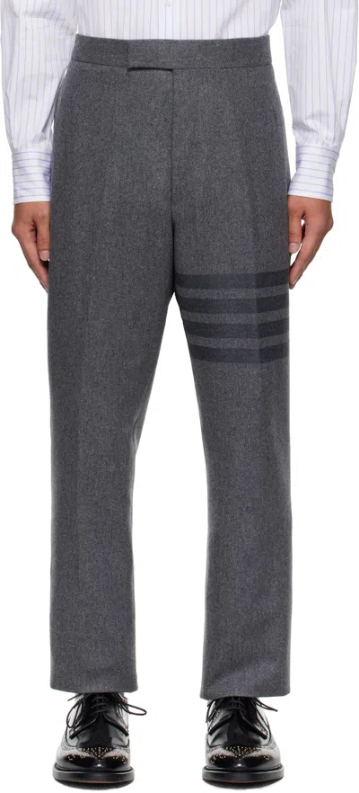 THOM BROWNE GRAY PLAIN WEAVE 4-BAR TROUSERS