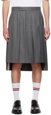 Thom Browne Asymmetric Hem Pleated Backstrap Skirt In Gray