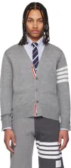 Thom Browne Gray Relaxed Fit 4-bar Cardigan In 058 Pale Grey