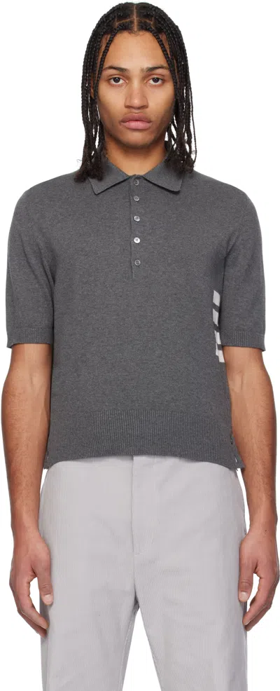 Thom Browne Gray Relaxed Fit 4-bar Polo In 035 Med Grey