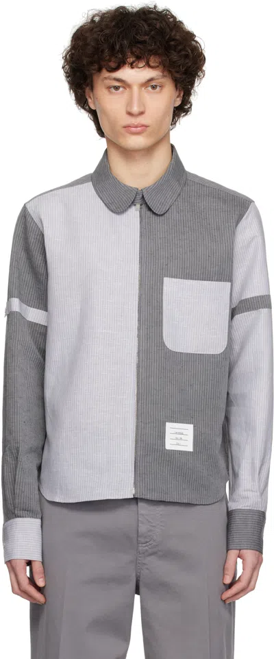 Thom Browne Gray Round Hem Rc Zip Up Shirt