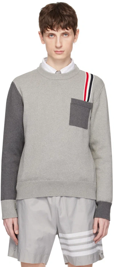 Thom Browne Gray Rwb Stripe Sweater In 982 Tonal Grey