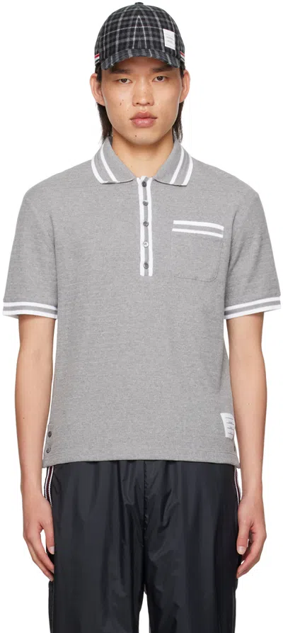 Thom Browne Gray Striped Polo In 055 Lt Grey