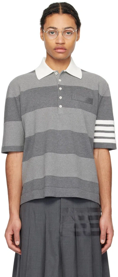 Thom Browne Gray Striped Polo In 982 Tonal Grey