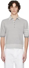 Thom Browne Gray Textured Striped Stitch 4-bar Relaxed Polo In Gray