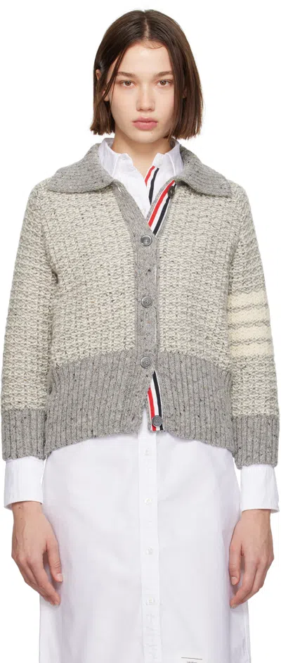 Thom Browne Gray Tuck Stitch 4-bar Raglan Cardigan In 055 Lt Grey