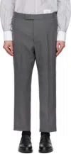 Thom Browne Gray Twill Classic Backstrap Trousers In 035 Med Grey