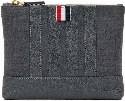 Thom Browne Gray Wool 4-bar Pouch In 035 Med Grey