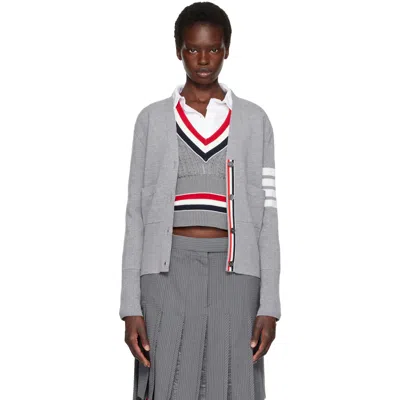 Thom Browne Gray Wool 4-bar V-neck Cardigan In 055 Lt Grey