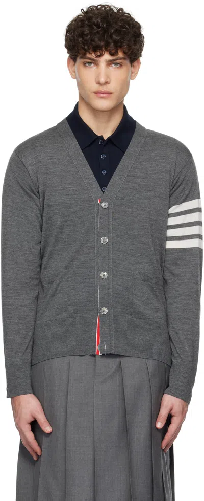 Thom Browne Gray Wool Classic V-neck Cardigan In 038 Med Grey