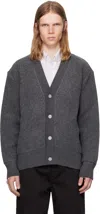 Thom Browne Gray Wool Fleece Oversized V Neck Cardigan In Gray