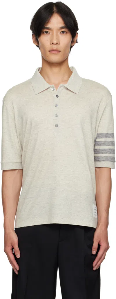 THOM BROWNE GRAY WOOL JERSEY POLO