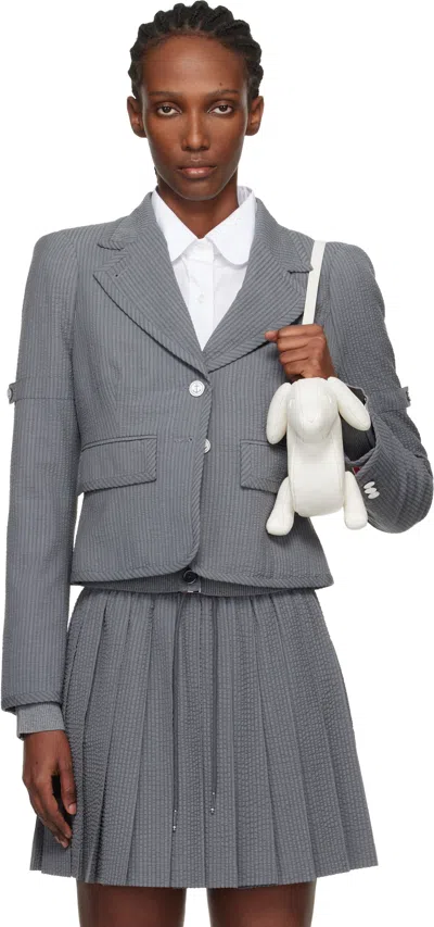 Thom Browne Gray Wool Seersucker Cropped Blazer