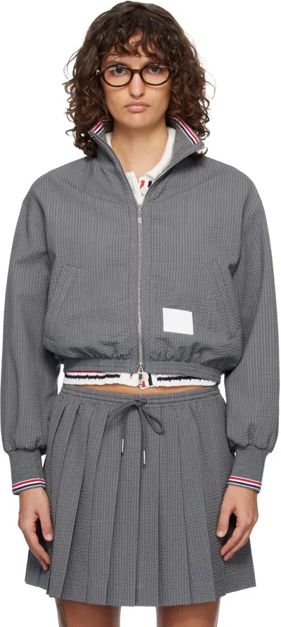 Thom Browne Gray Wool Seersucker Zip Up Track Jacket
