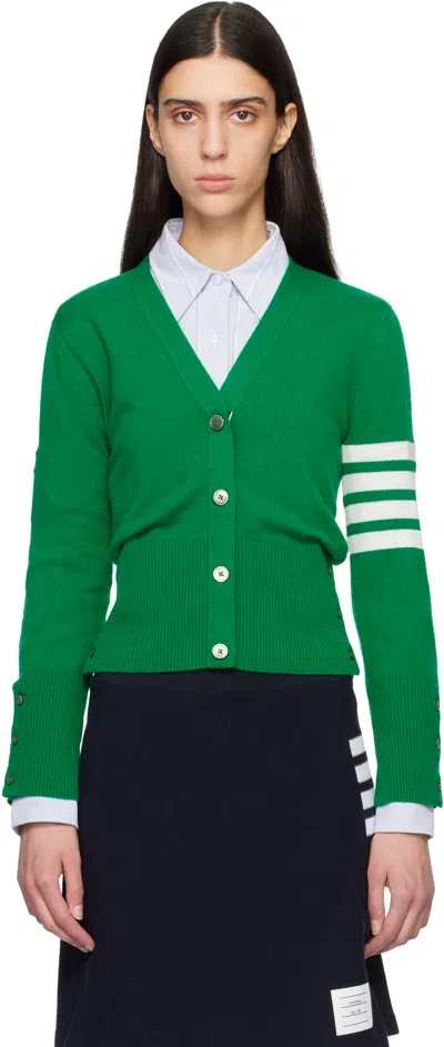 Thom Browne Green Classic Cashmere 4-bar V-neck Cardigan