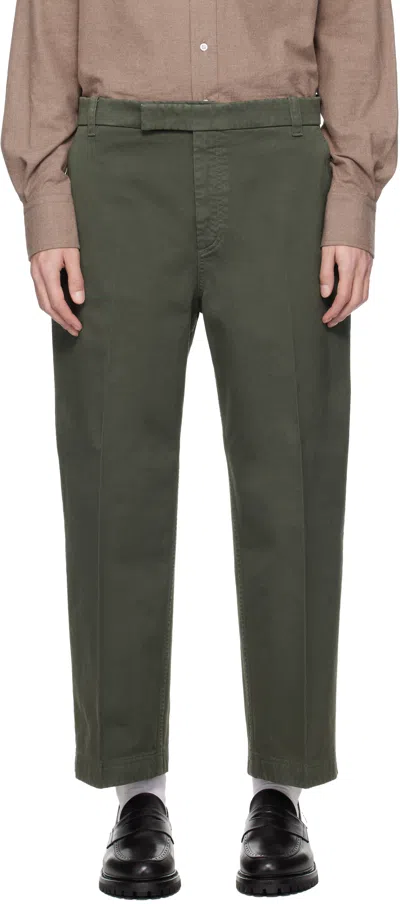 THOM BROWNE GREEN COTTON TWILL UTILITY TROUSERS