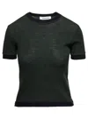 Thom Browne Short Sleeve Tee W/ Contrast Trims In Wool Rib In Dark Green