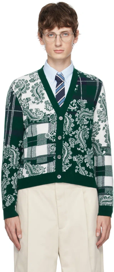 Thom Browne Green Jacquard Cardigan In 310 Dk Green