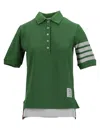 Thom Browne Striped Sleeve Detail Polo Top With Side Slits In Green