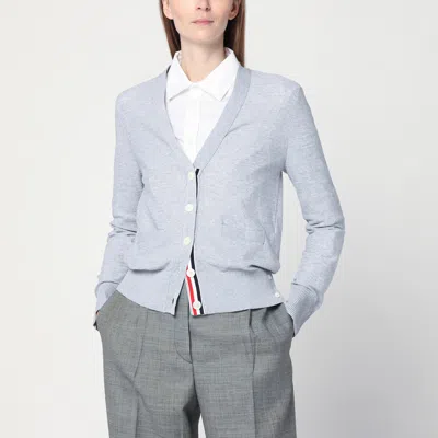 Thom Browne Light Grey Cardigan In Cotton And Silk In Blue