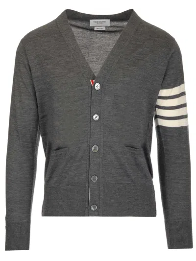 THOM BROWNE GREY 4-BAR CARDIGAN