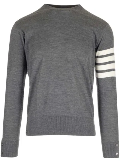 Thom Browne Grey 4-bar Crewneck Sweater