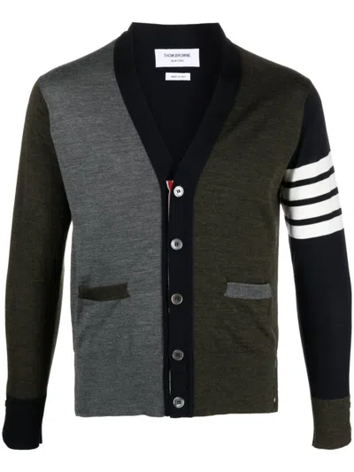 Thom Browne Grey 4-bar Stripe Virgin Wool Cardigan In Multicolor