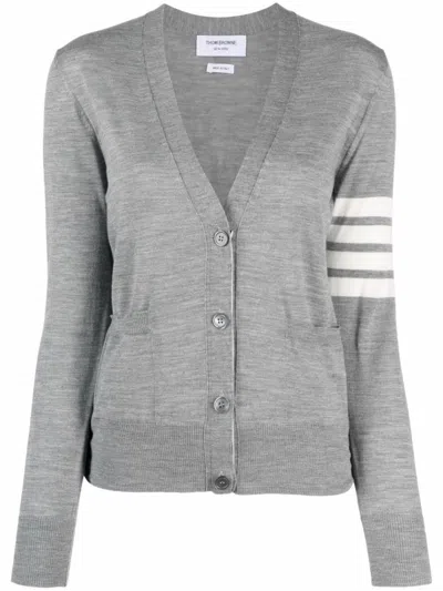 Thom Browne Grey 4bar Wool Cardigan In Gray