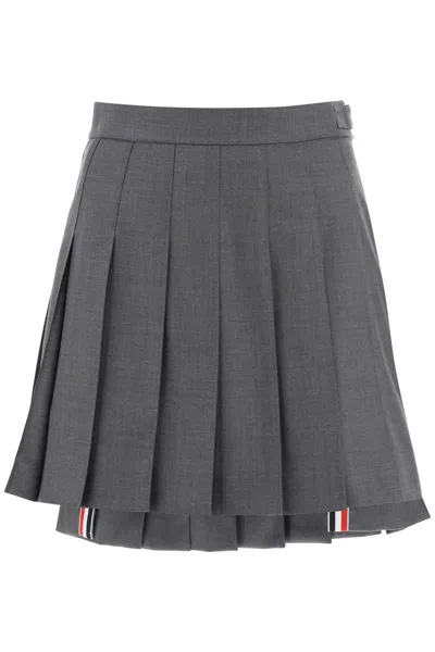 Thom Browne Pleated Wool Mini Skirt In Grey