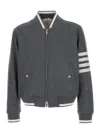 Thom Browne Grey Bomber Jacket With Signature 4bar Stripe In Wool Man
