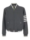 Thom Browne Grey Bomber Jacket With Signature 4bar Stripe In Wool Man In Black